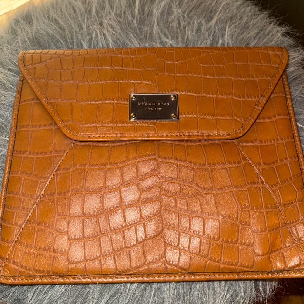 Michael Kors Crocodile-Embossed Tan Tablet Case